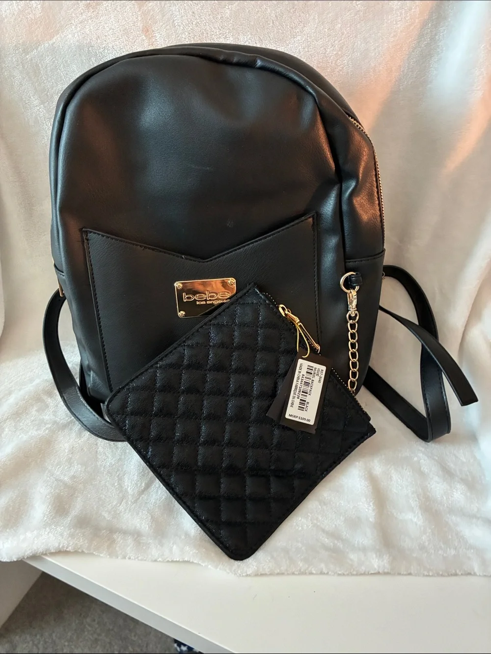 bebe Black Quilted Crossbody with Matching Black Backpack